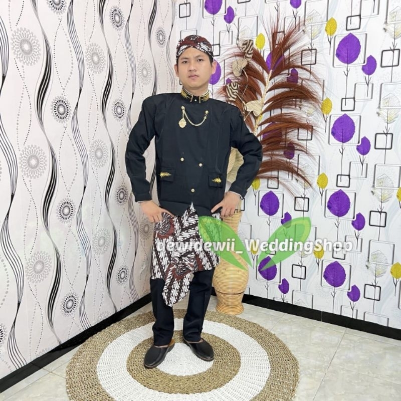 [1set] Pakaian Adat Solo / Beskap + Sapit Urang + Blangkon | Solo Bordir - Parang Garuda