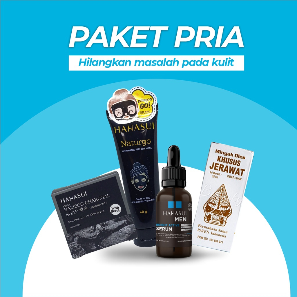 Paket Perawatan Pria BPOM Paket Skincare Pria Hanasui men cream Hanasui men serum jerawat Hanasui me