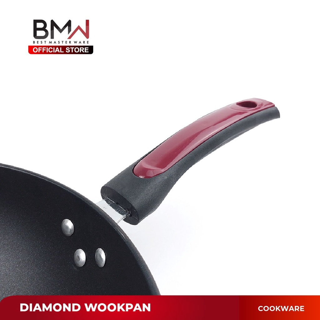 BMW Diamond Wok Pan 32 Cm Non Sticky / Wajan Penggorengan Anti Lengket Stainless Steel