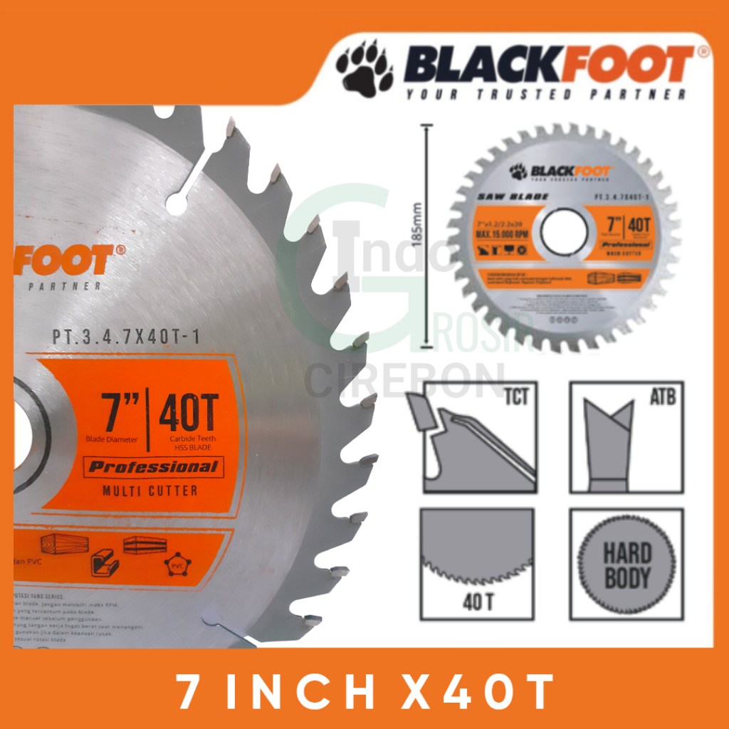 BLACKFOOT Mata Cicle Circular Saw 7&quot; X 40T Mata Gerinda Potong Kayu 7 inch 40T Gergaji Alumunium Murah