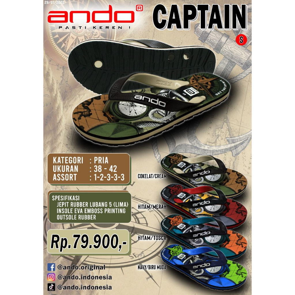 Ando Captain Sandal Pria Jepit Premium Non Slip Sendal Cowok Laki Ando Original