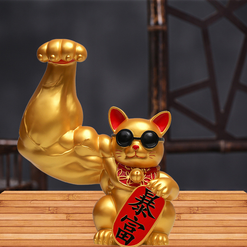 IMPOR PATUNG NEKO LUCKY CAT OTOT BESAR WARNA EMAS KUCING PAJANGAN JEPANG KEBERUNTUNGAN BISNIS KANTOR ORIGINAL