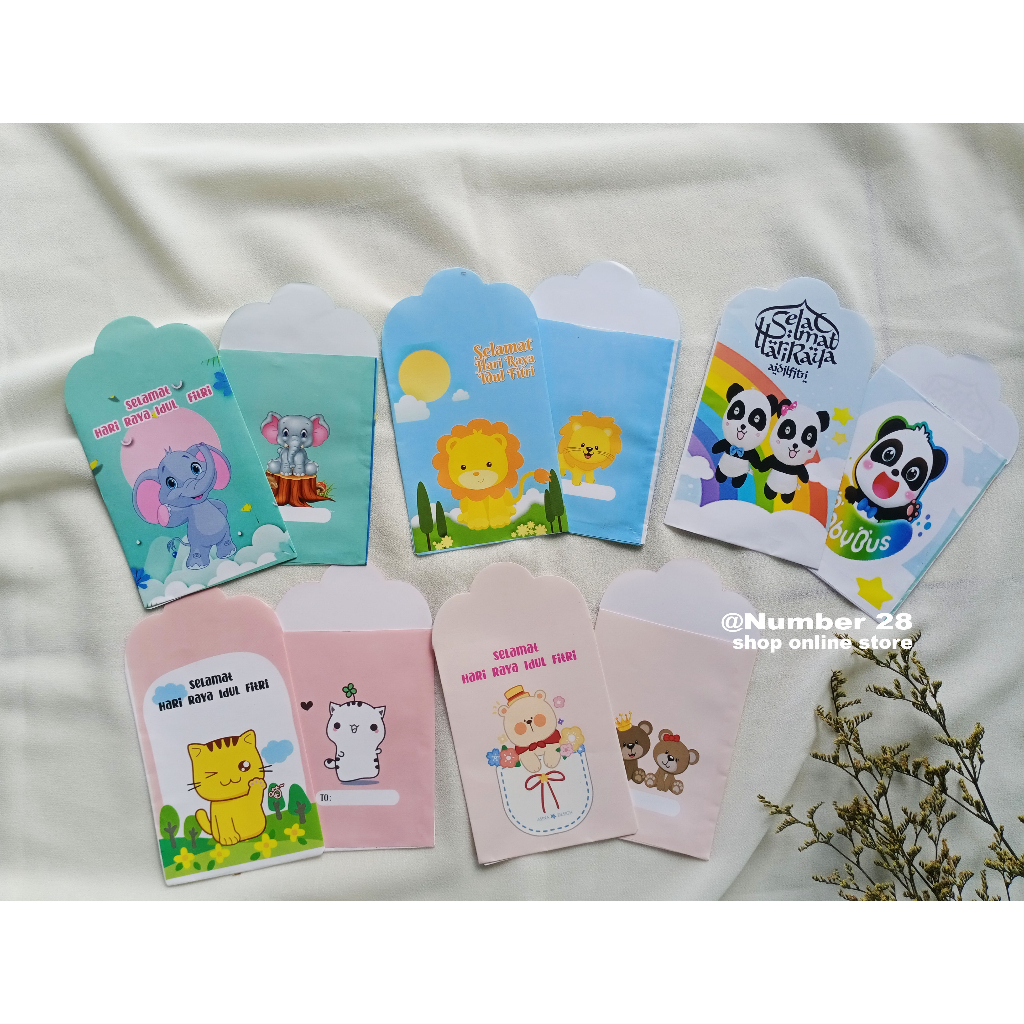 10pcs amplop thr lebaran kartun mini / angpau idul fitri karakter lucu bisa pilih motif