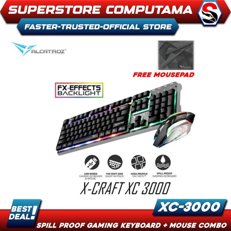 Alcatroz X-Craft XC-3000 Spill Proof Gaming Keyboard + Mouse Combo Backlight