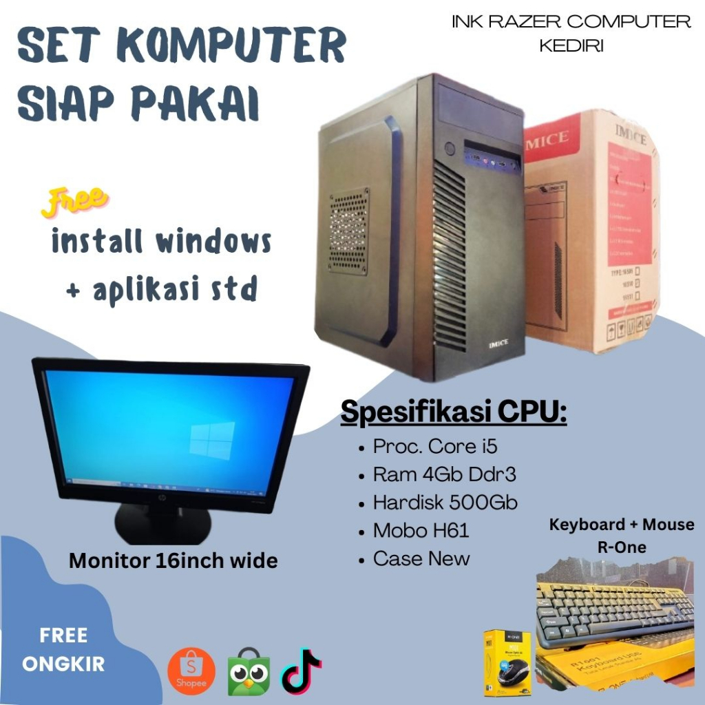PC Full set Komputer Kerja Core i5 Monitor 19inch