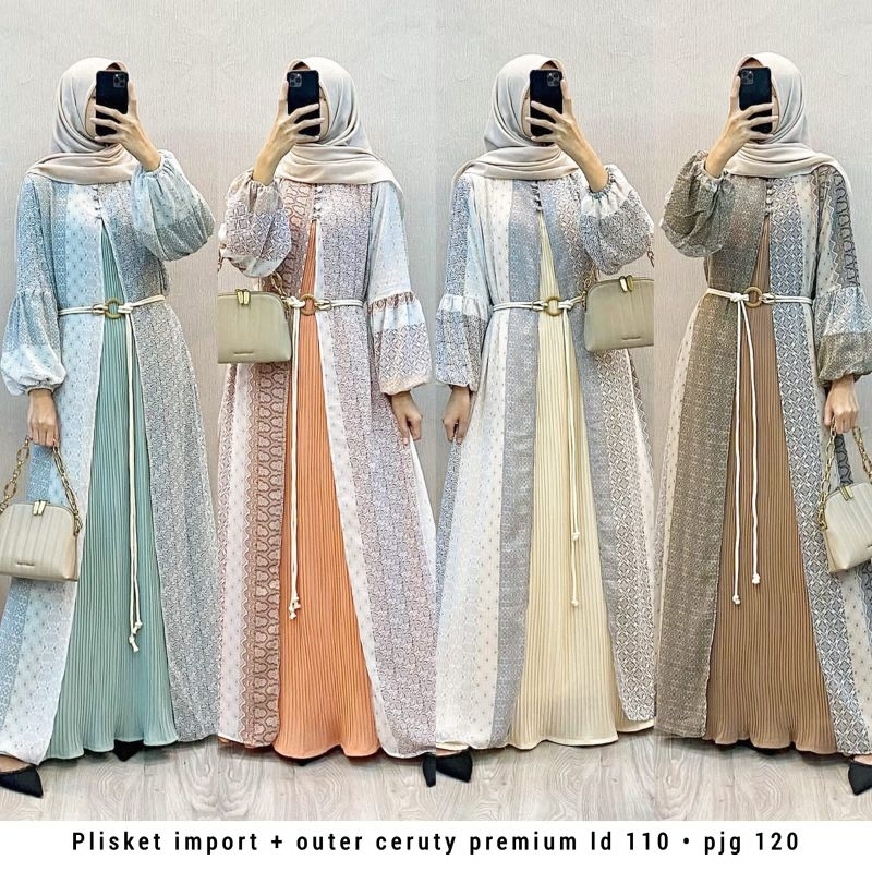 Gamis plisket import + outer ceruty premium ld 110 cm