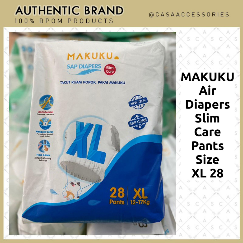 MAKUKU SAP Diapers Slim Care Pants XL28  Popok Bayi Tipis Extra Dry Anti Gumpal Mengunci Cairan Cepat Kering