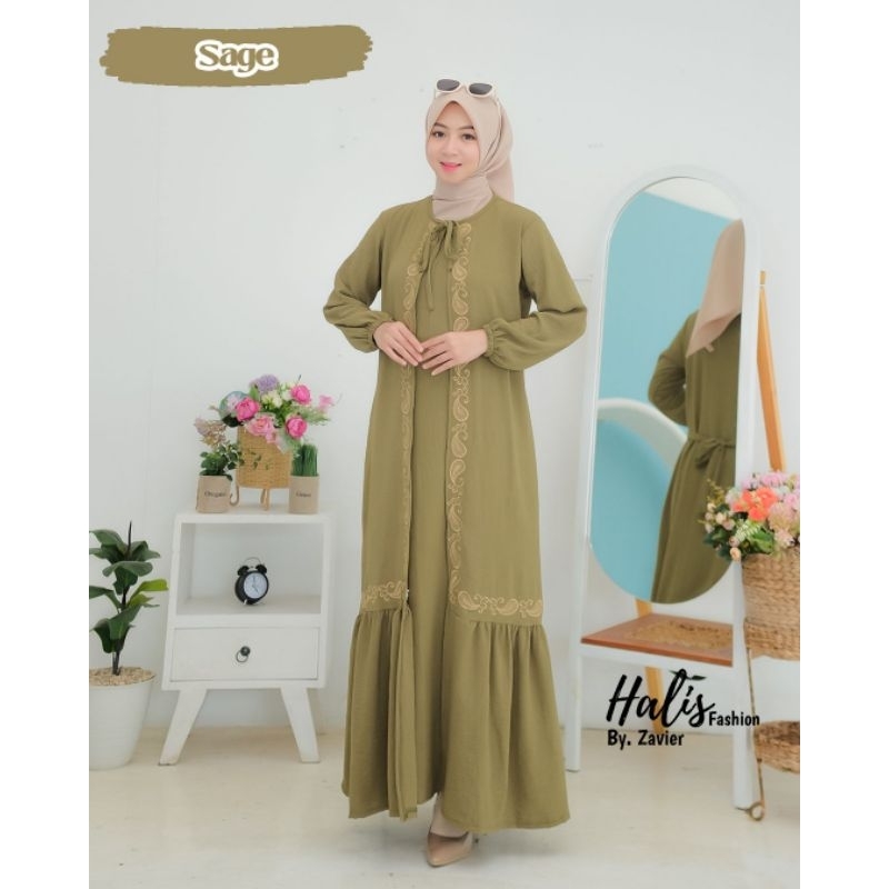 GAMIS CRINGKLE BORDIR ROMPI HALIS LEBARAN OOTD STYLE SYARI MODEL TERBARU