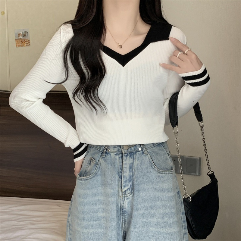 【 Bra Mall 】BJ-043 Atasan Wanita Import Kerah Polo Rajut Premium Korean Style Lengan Panjang | Kaos Rajut Polo Vneck Korean Style Kekinian