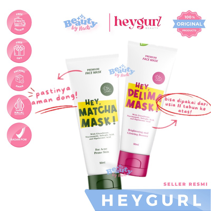 BEAUTYBY.NADS | HEYGURL MASK DELIMA MATCHA PREMIUM FACE MASK HEY MATCHA DELIMA MASK MASKER WAJAH CLA