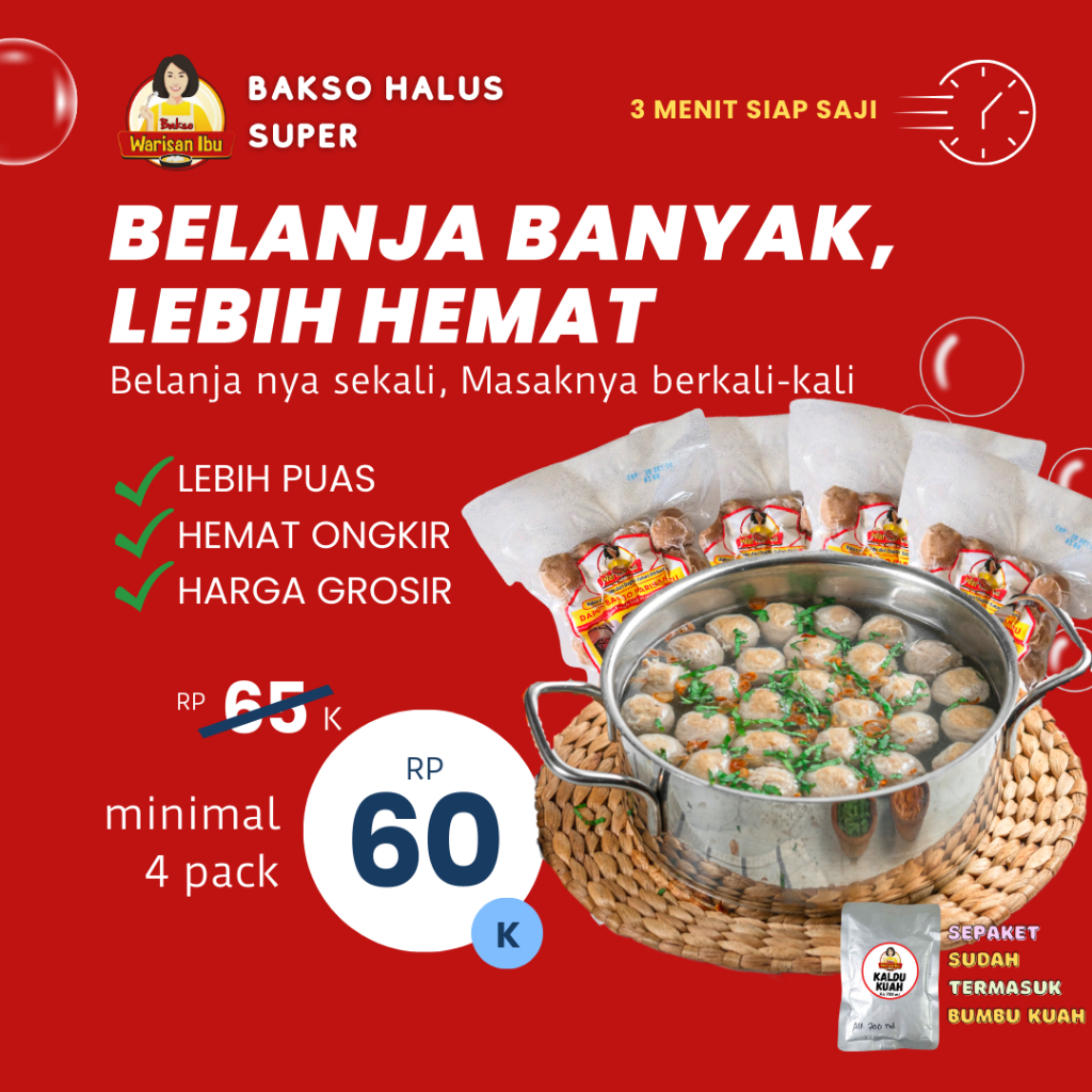 

Grosir Bakso Halus Super Warisan Ibu min 4 Pack