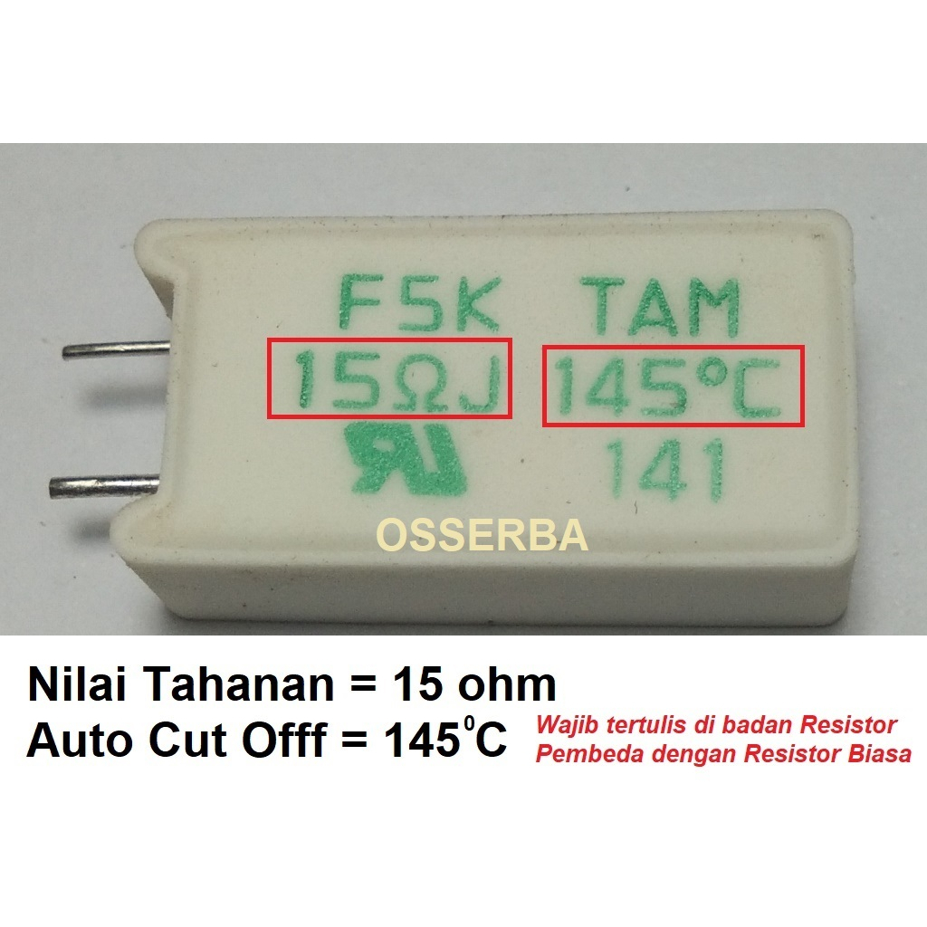 RWT F5K150J14 15 ohm 5w 145 C Thermal Fuse - Auto Cut Off Resistor 5 Watt