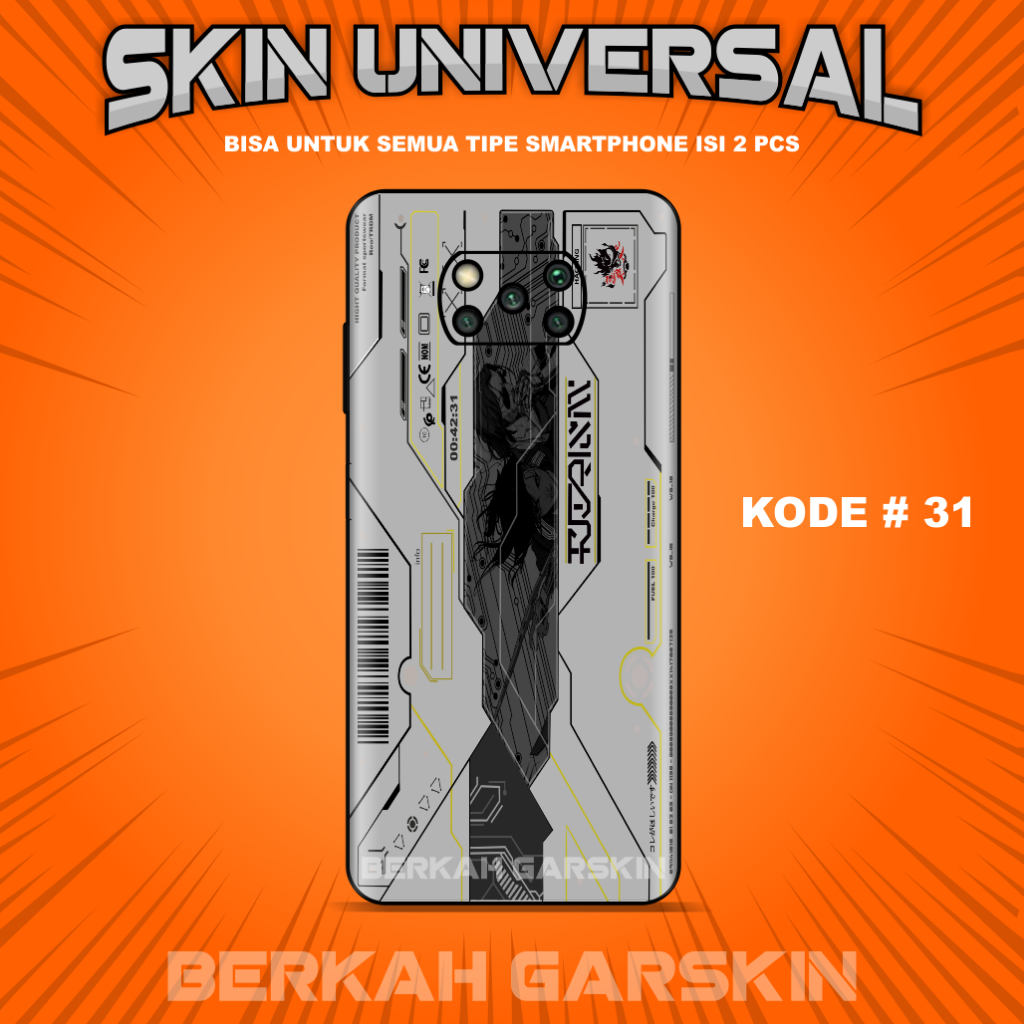 (Isi 2 Pcs) Garskin Stiker Universal Untuk Semua tipe HP Kode # 31 - 35 Bisa Request Gambar ( CyberP