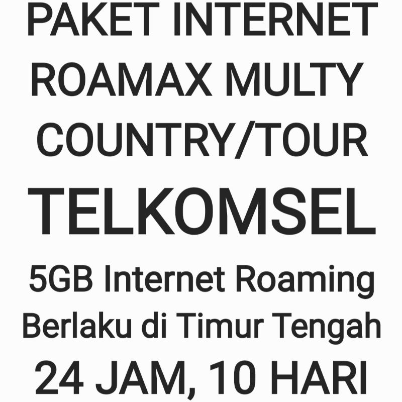 Paket Internet Roamax Roaming Telkomsel Multy Country Timur Tengah Tour Luar Negeri Negri 5GB Tsel K