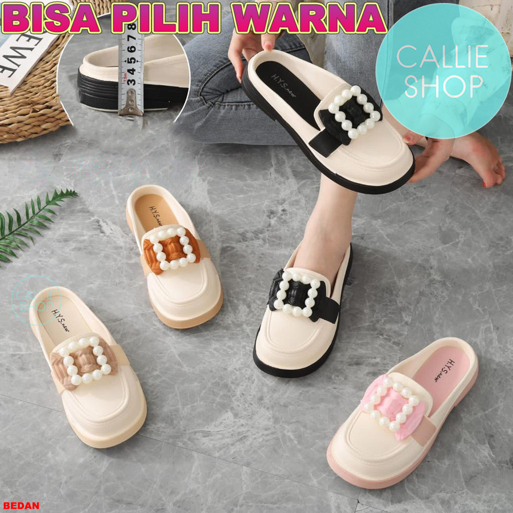 Sandal Bustong Tebal Jelly Mule Pita Kotak Pearl HYS G91-3 BTPRLKTK