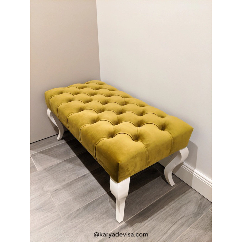 chesterfield style mustard yellow velvet pouf ottoman / kursi sofa teras