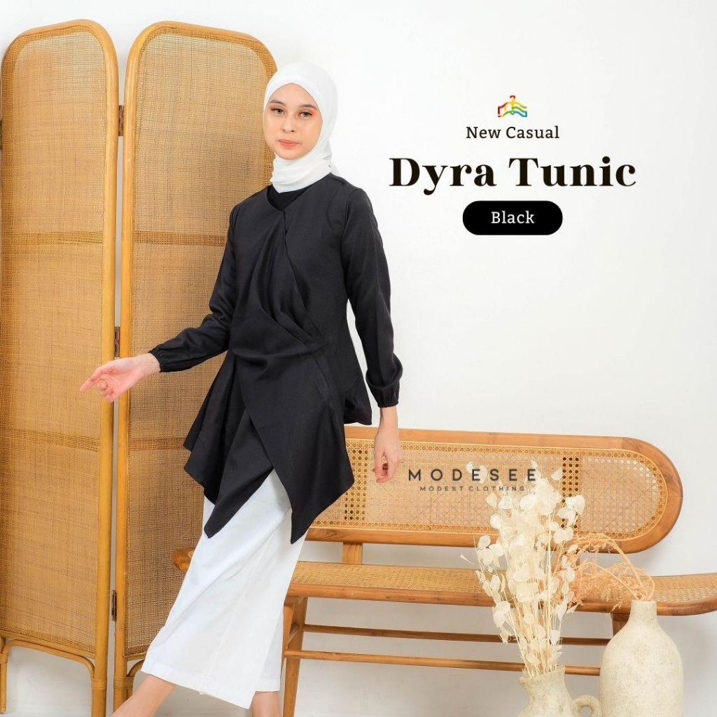 Baju Kemeja Tunik Atasan Formal & Casual Wanita Basic Dyra Tunic Black & Broken White (Tunik Atasan 