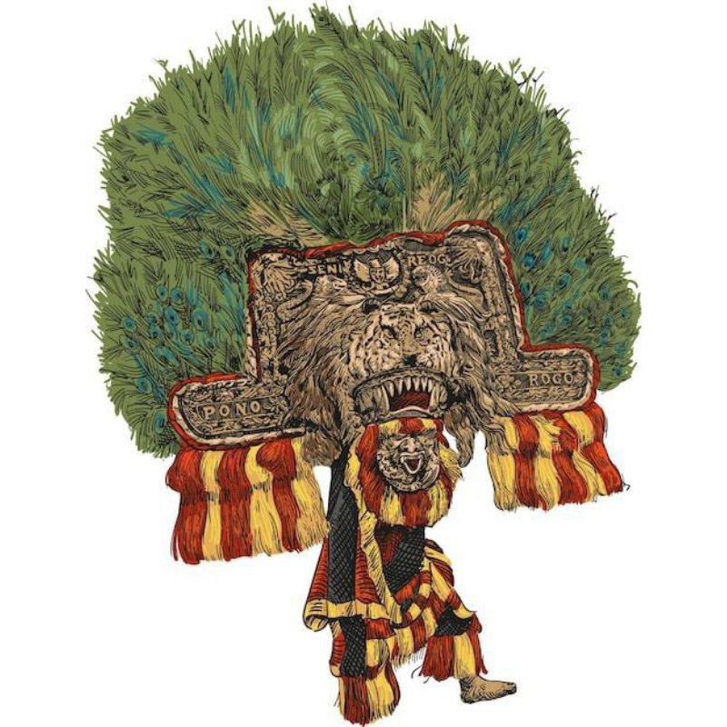 Poster Cetak Hiasan Dinding Jumbo Gambar singo Barong leak Bali Ukuran 100x70 Cm, Dekorasi Ruang Tam