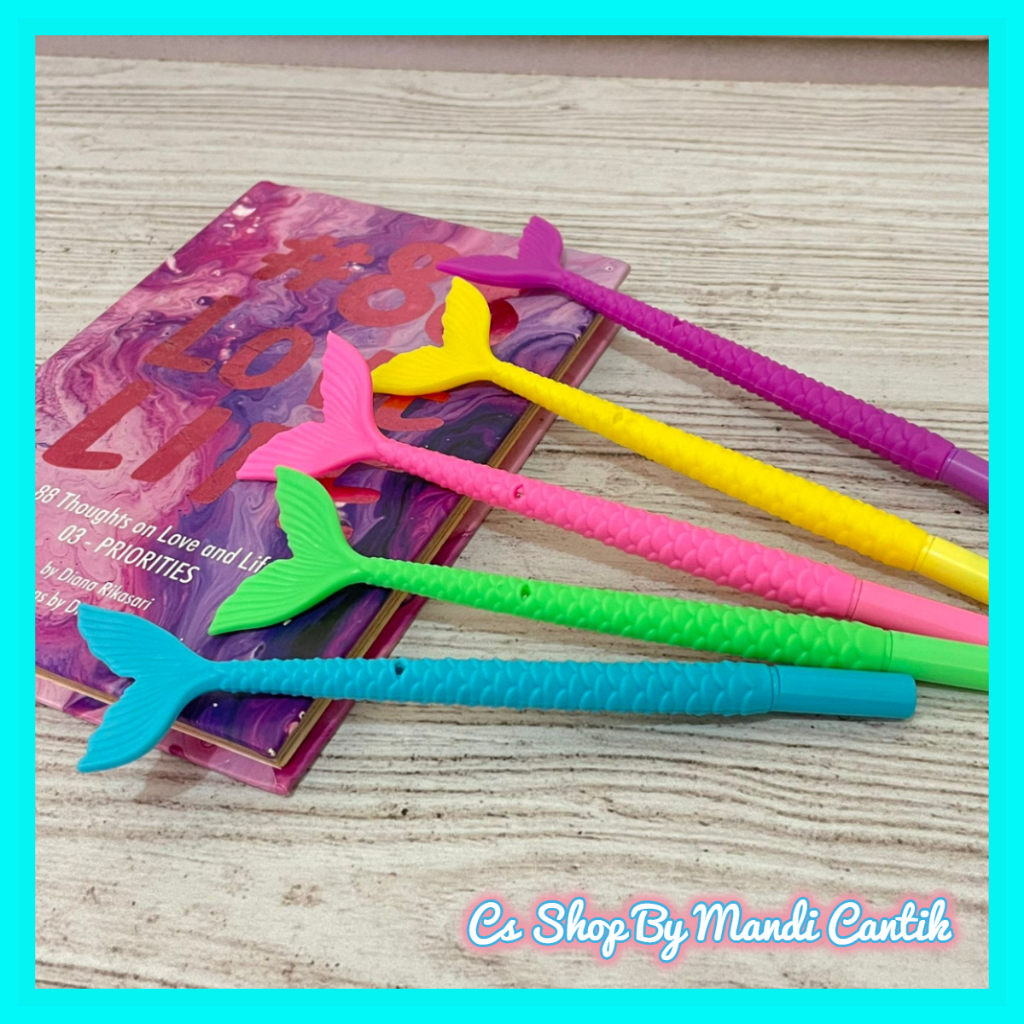 

1LUSIN/12PCS Pulpen Gel Full Body Ekor Ikan Duyung Karet Pulpen Murah Bisa Cod