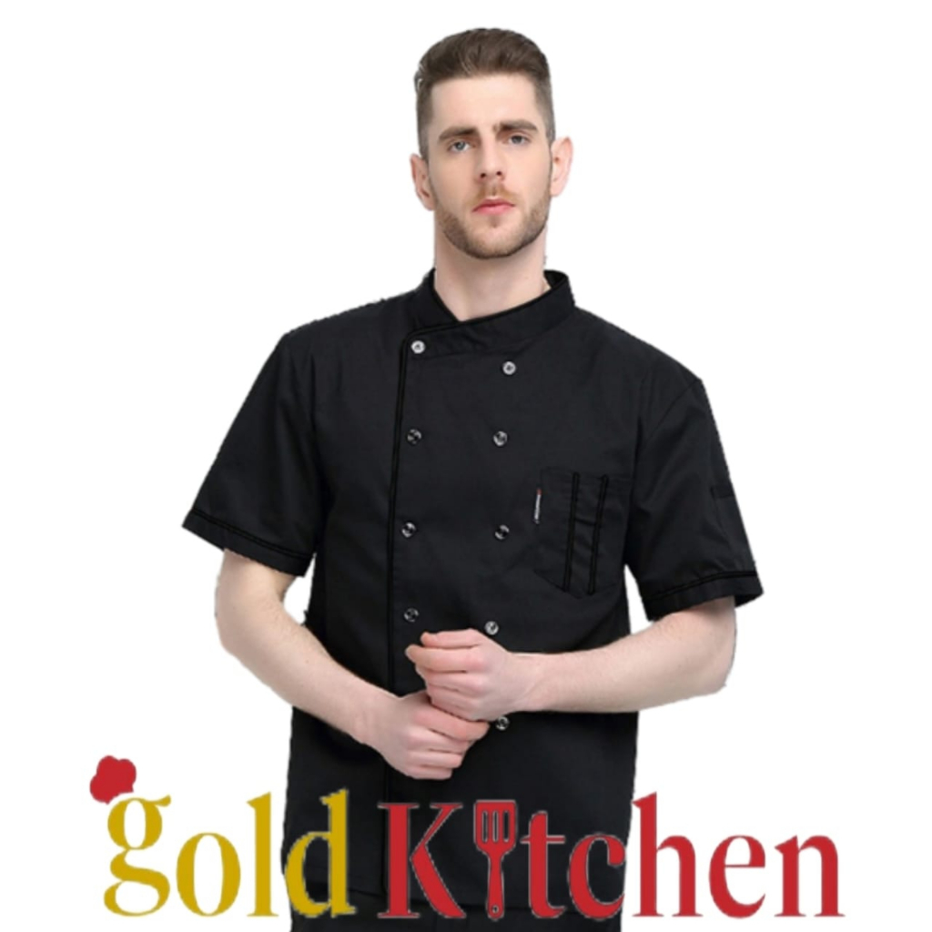 Baju Chef Baju Koki Chef Jacket Baju Kitchen Sergam koki Lengan Panjang Pendek Pria Wanita Bahan Drill