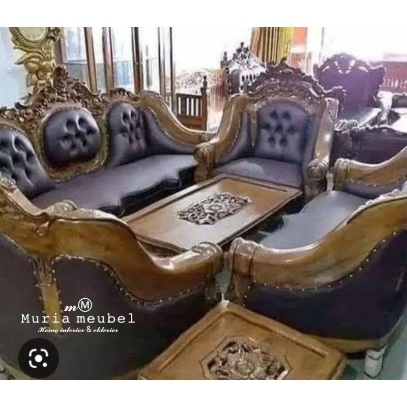 sofa tamu Ganesa kerang jati ukir jepara 3211