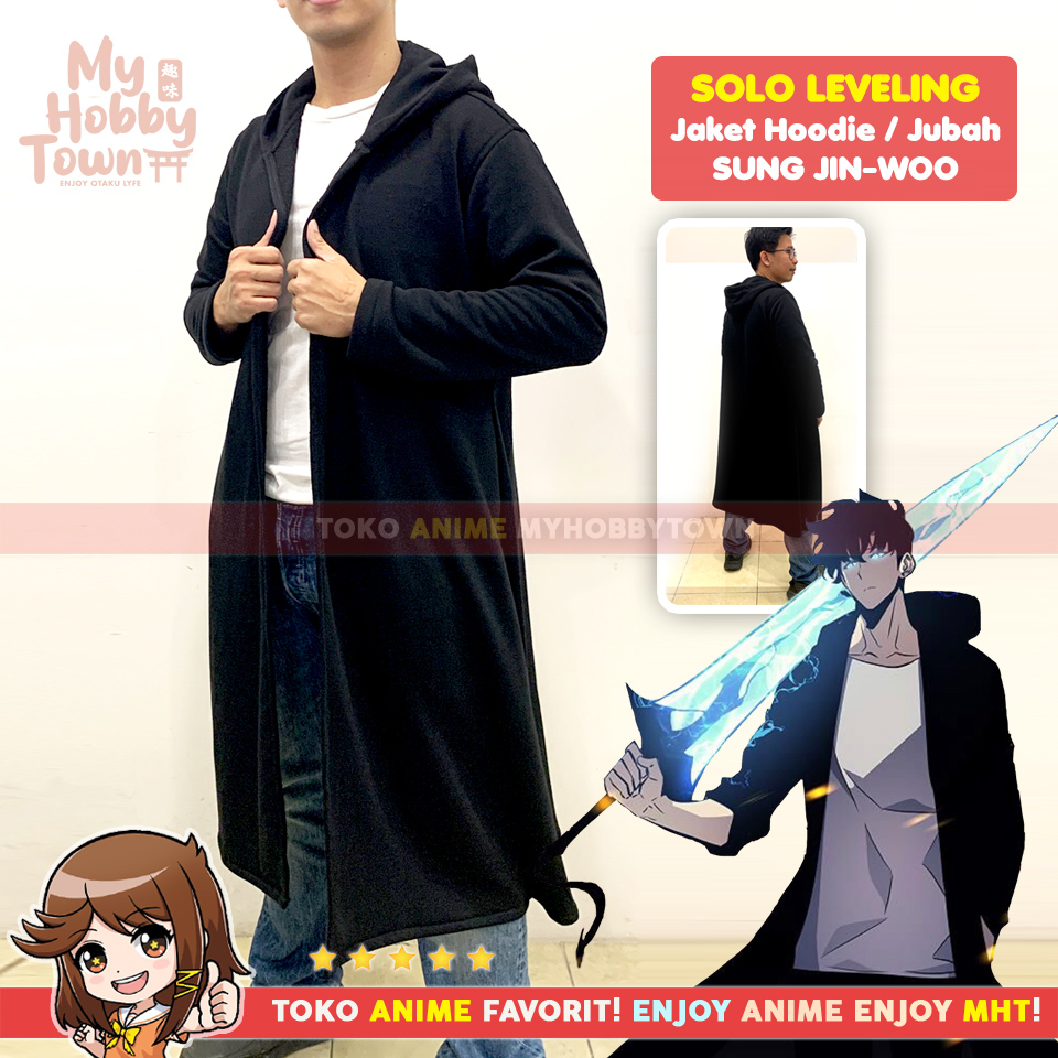 Jaket Hoodie Solo Leveling Jubah Sung Jin-Woo Cosplay Anime Black Manhwa Sung Jinwoo