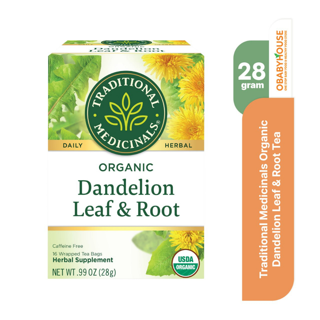 Traditional Medicinals Organic Dandelion Leaf &amp; Root Tea Caffeine Free 16 Wrapped Tea Bags 28 gr