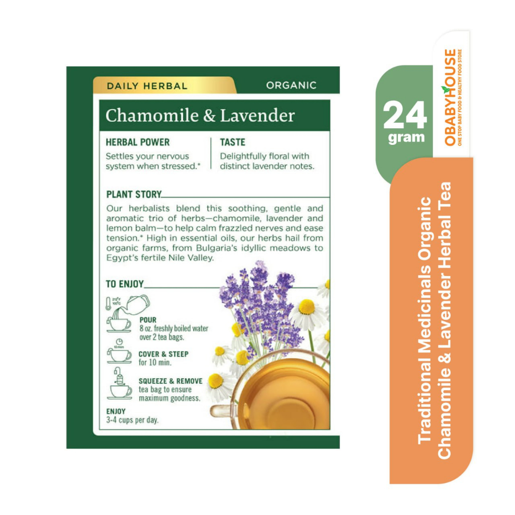 Traditional Medicinals Organic Chamomile &amp; Lavender Herbal Tea 16  Wrapped Tea Bags 24 gr