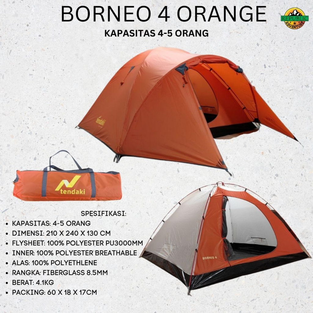 Tenda Tendaki Borneo Kapasitas 4 Orang | Moluccas 4 Pro Kapasitas 4 Orang Tenda Compass 2p 4P LWY - 