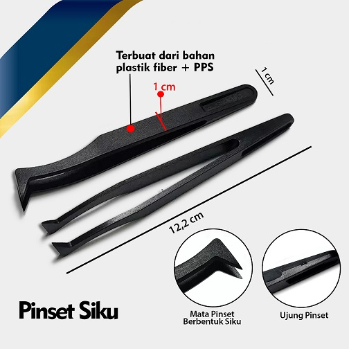 Pinset / Tweezer Plastik Carbon Fiber Hitam Ujung Lancip Anti Static