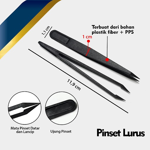 Pinset / Tweezer Plastik Carbon Fiber Hitam Ujung Lancip Anti Static