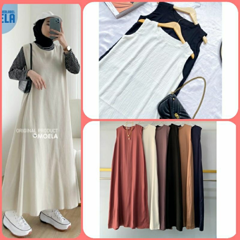 Inner dress crinkle airflow  busui busui non busui daleman gamis baju kutung lekbong tanpa lengan sl