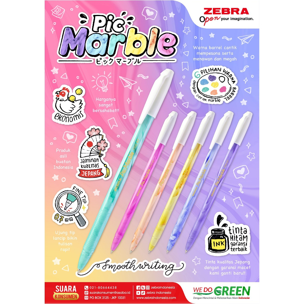 Pen / Bolpoin / Pulpen Zebra Pic Marble 0.7mm