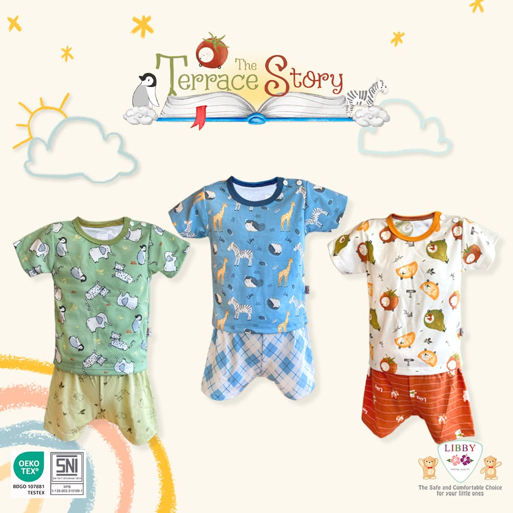 LIBBY Setelan Baby Oblong Pendek Motif Terrace Story