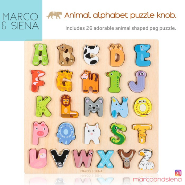 

Dijual Mainan Puzzle Knob Huruf Alfabet ABC Binatang Kayu MNS Alphabet Letter Berkualitas