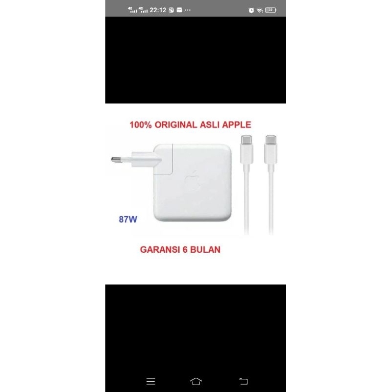 Charger adaptor untuk Air 2018 29w 29watt 30W 30watt 61W 61Watt 87w 87Watt Watt Kabel Usb Typ tip C 2m 2 meter