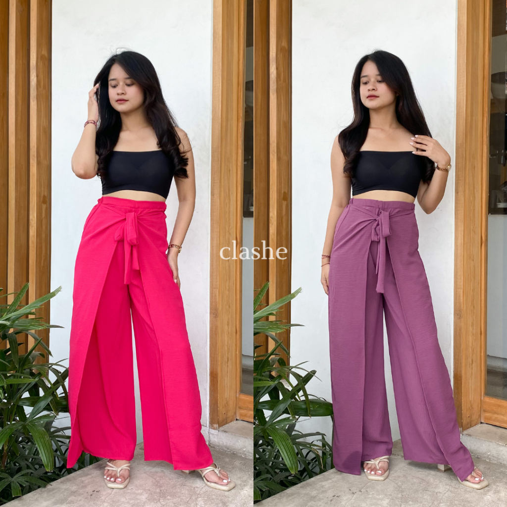 Celana Kulot Lilit Highwaist Wanita Crinkle Airflow Anti Lecek Terbaru Korean Style Ootd Kekinian Tasya Pants by Clashe