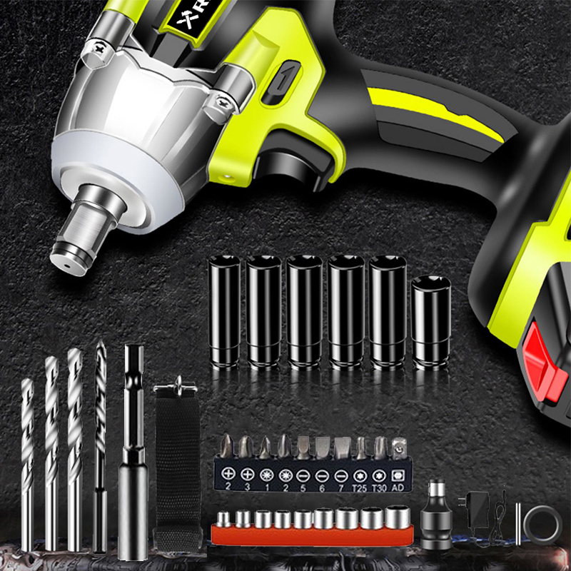 XRH TOOL Impact Wrench Kunci Pas Dampak Tanpa Sikat Tanpa Kabel Kunci pas baterai litium Kirim satu 