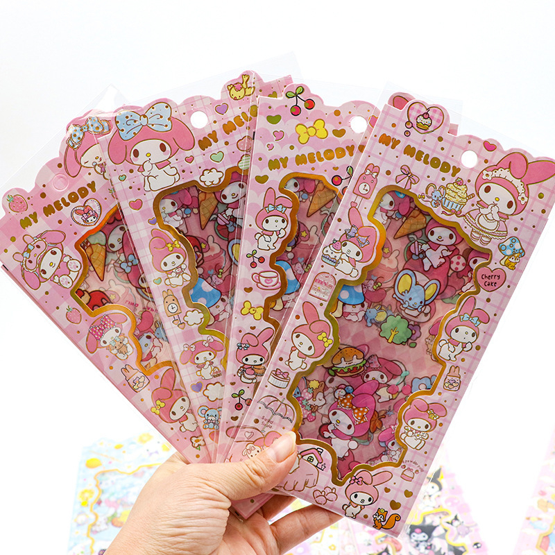 

STIKER KUROMI MY MELODY CINNAMOROLL PET DECORATION SANRIO ISI 4 LEMBAR TRANSPARANT SUDAH CUTTING
