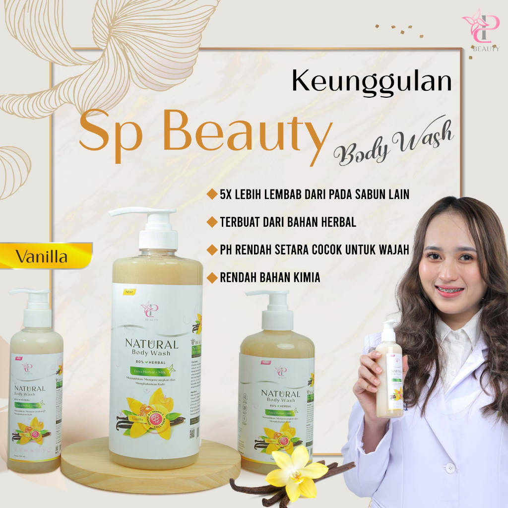 Sp Beauty Body Wash sabun cair herbal. Extra vanilla 1000ml vitamin C. A &amp; Collagen. - Sabun mandi cair pemutih badan sabun cair pemutih .sabun cair herbal vanilla 1000ml