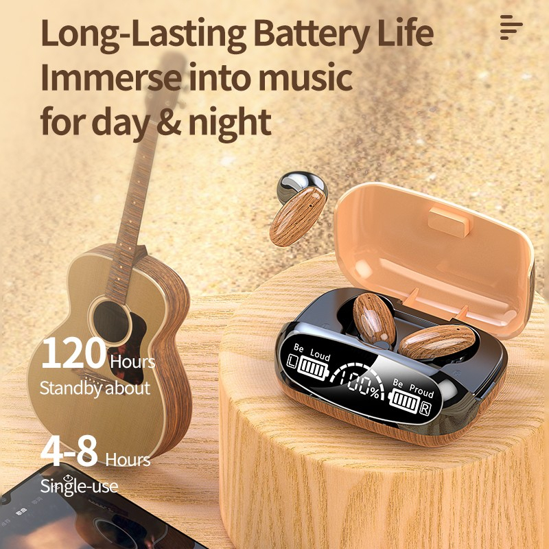 VICLOOK COD Kayu Butir M35 TWS Bluetooth Earphone LED Display 9D Suara Stereo Musik Headphone Nirkabel Earbud Kontrol Sentuh Sport Earphone dengan Mic