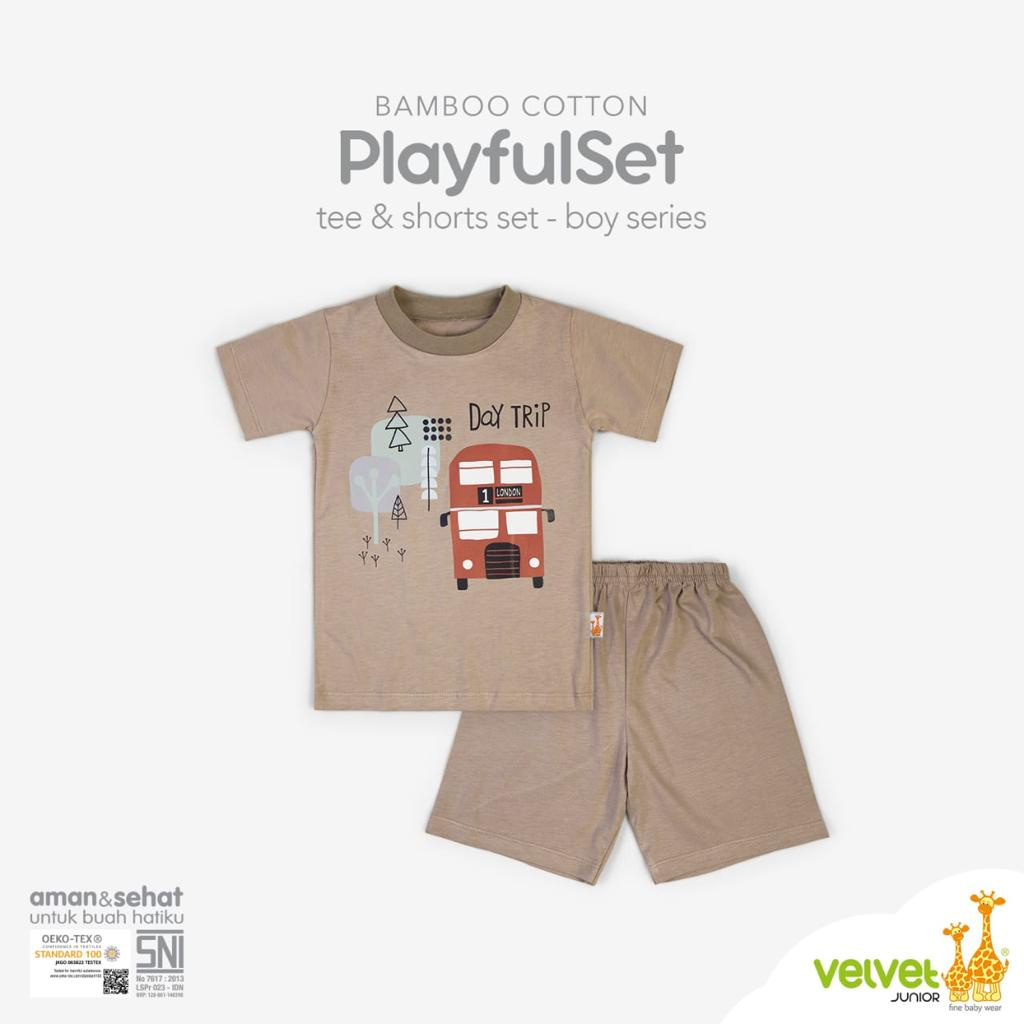 Velvet Junior Playfulset Tee &amp; Short Boy Series - Setelan Baju Kaos Anak Laki-Laki Celana Pendek (WARNA RANDOM)