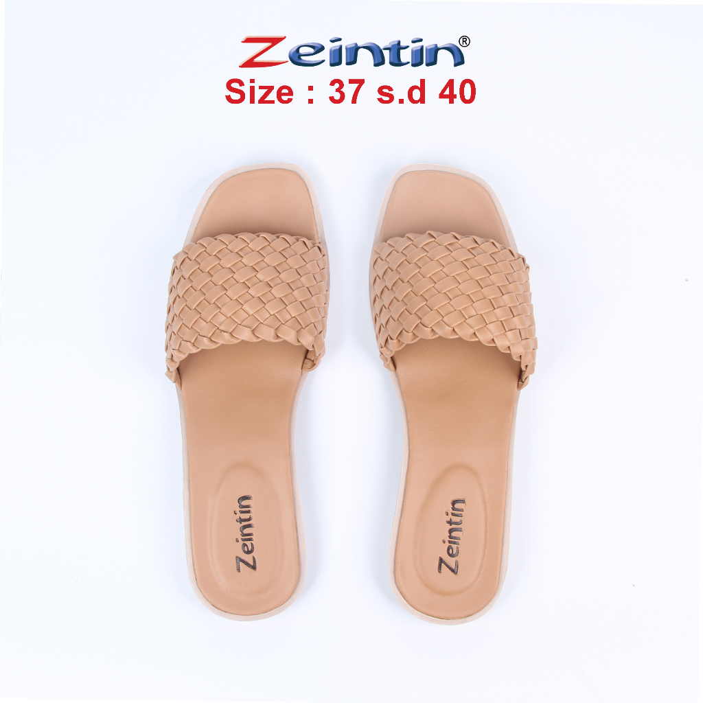 Zeintin - Sandal Wanita Flat wanita Selop Wanita Bahan Sintetis Model Anyam Kausal Zeintin SS