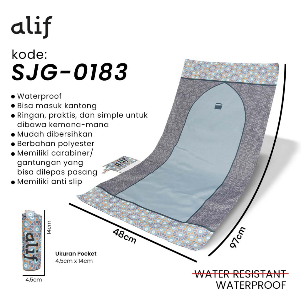 ALIF SAJADAH GENGGAM TRAVEL / SAKU / PORTABLE / WATERPROOF ( ALIF MODERN WEAR SJG-0183 )