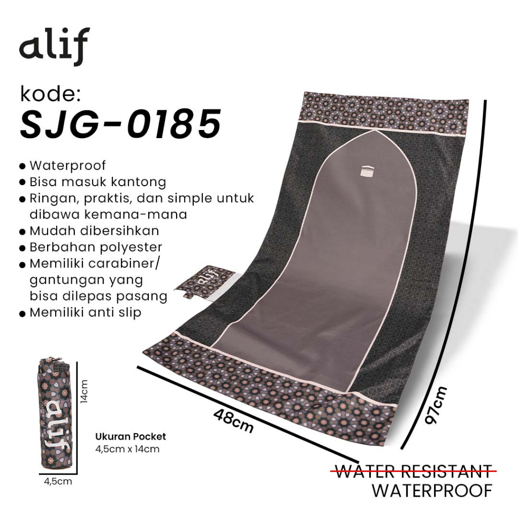 ALIF SAJADAH GENGGAM TRAVEL / SAKU / PORTABLE / WATERPROOF ( ALIF MODERN WEAR SJG-0185 )