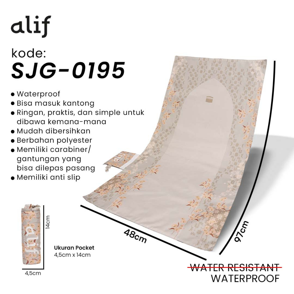 ALIF SAJADAH GENGGAM TRAVEL / SAKU / PORTABLE / WATERPROOF ( ALIF MODERN WEAR SJG-0195 )
