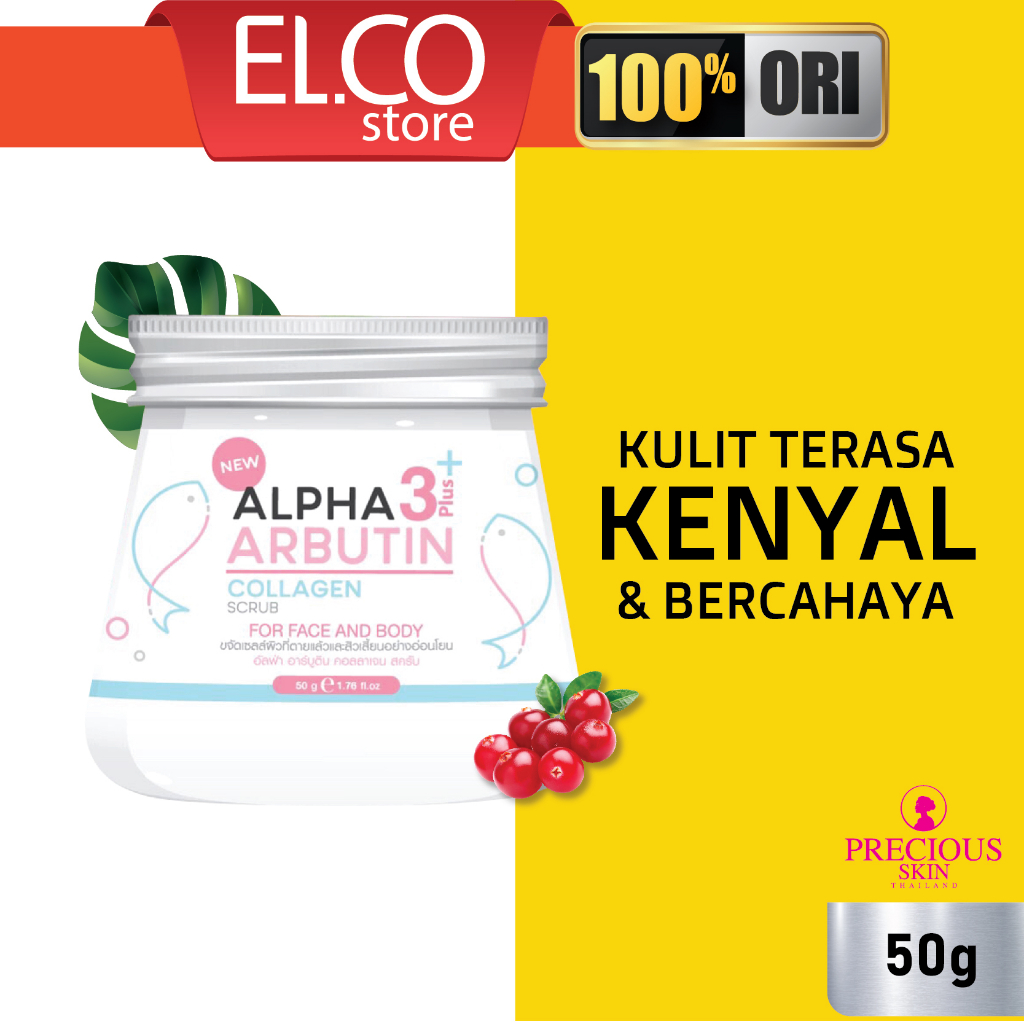 Precious Skin Thailand Alpha Arbutin 3 Plus Collagen Body & Face Scrub / Lulur Pemutih / Lulur Wajah