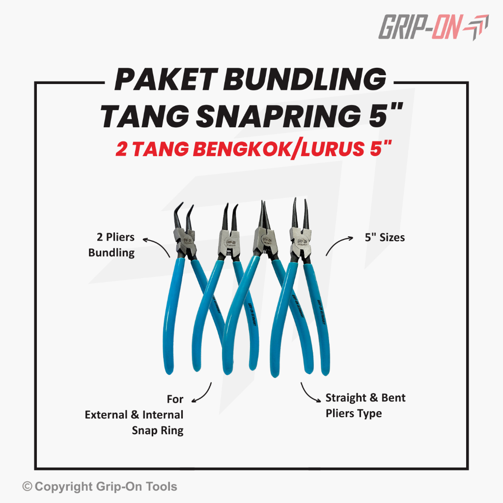 Grip-On Paket Hemat Tang Snapring 5&quot; Tang Spi Circlip Pliers Snapring Pliers 5 Inch (Se+Si)/(Be+Bi)