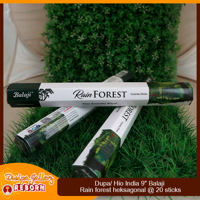 Dupa Hio India Wangi Rain Forest Balaji heksagonal 9&quot; @20 sticks