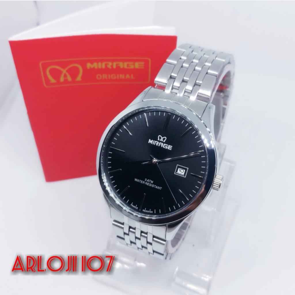 Mirage Original Jam Tangan Analog Pria Casual Formal BRP-M 8738 Silver Plat Hitam Tipis Anti Karat G